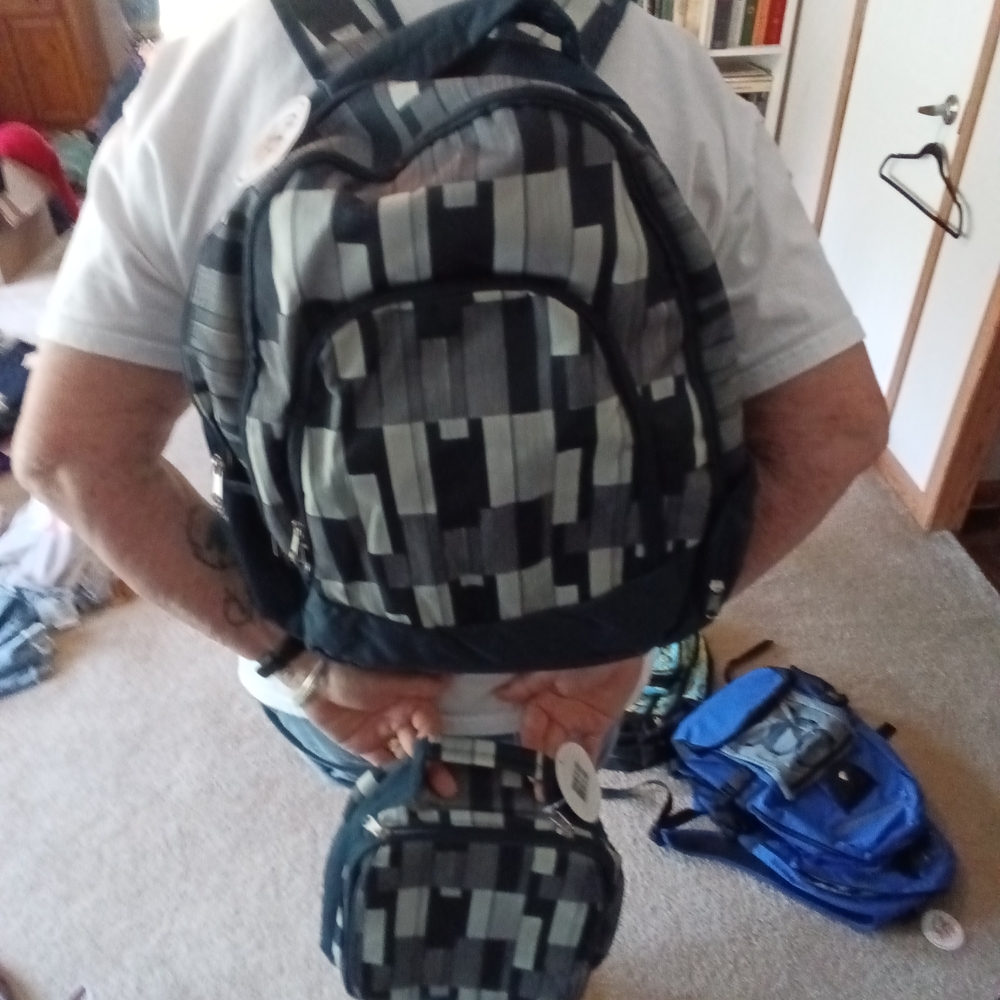 Kids Geometric Black and Gray Backpack Set